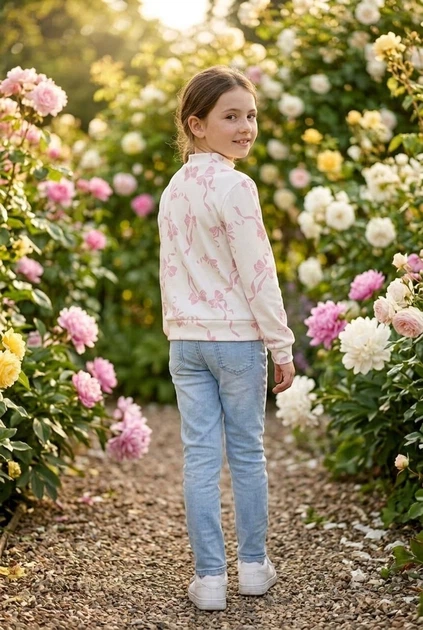 Кофта молочная в рубчик с розовыми бантиками Kiddo молочный 140 см - изображение 2