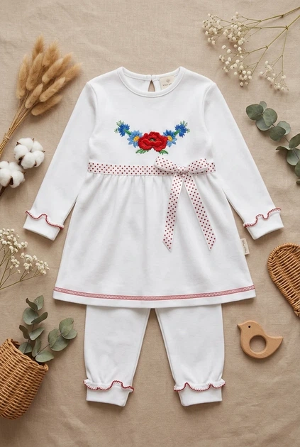 Комплект нарядный с вышивкой Kiddo белый 86 см - изображение 3