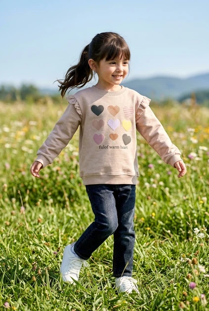 Кофта бежевая "Сердечки с рюшами" Kiddo коричневый с бежевым 116 см - Фото 1 Кофта бежевая "Сердечки с рюшами" Kiddo коричневый с бежевым 116 см - изображение 1