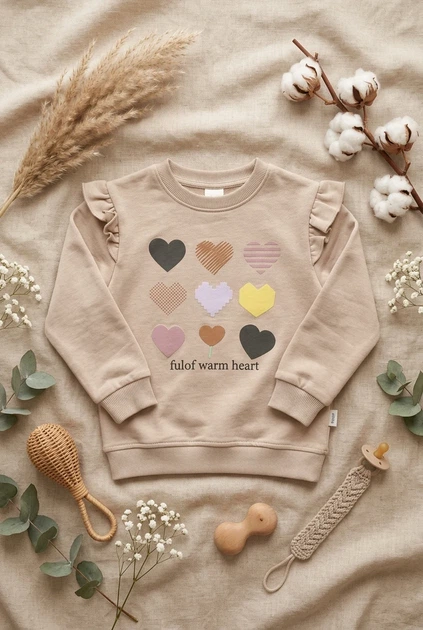 Кофта бежевая "Сердечки с рюшами" Kiddo коричневый с бежевым 116 см - Фото 3 Кофта бежевая "Сердечки с рюшами" Kiddo коричневый с бежевым 116 см - изображение 3