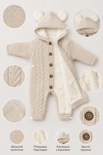 Комбинезон теплый вязаный Little Bear Kiddo бежевый 80 см - изображение 3