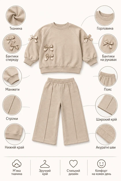 Костюм Bow Charm Kiddo бежевый 92 см - Фото 3 Костюм Bow Charm Kiddo бежевый 92 см - изображение 3