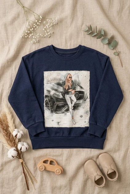 Кофта с девушкой и авто "Urban Drive" Kiddo синий 152 см - Фото 3 Кофта с девушкой и авто "Urban Drive" Kiddo синий 152 см - изображение 3