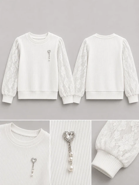 Блуза Elegant Lace Kiddo Молочний Soft Pearl розмір 146 (KIDDO-36C9F00005184E38AB1DE65F6EF60851) - Фото 3 Блуза Elegant Lace Kiddo Молочний Soft Pearl розмір 146 (KIDDO-36C9F00005184E38AB1DE65F6EF60851) - зображення 3