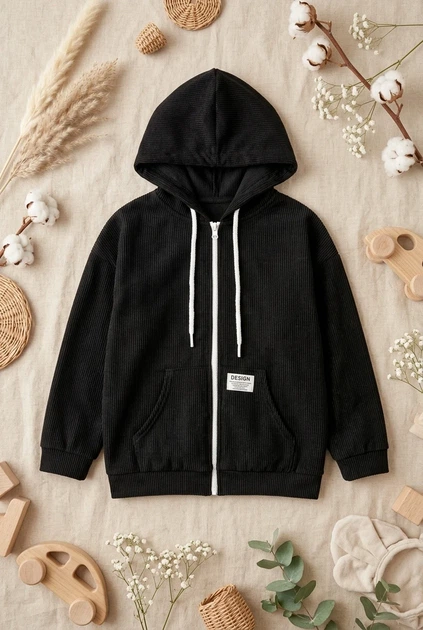 Кофта-куртка из микровельвета на меху Kiddo черный 146 см - Фото 3 Кофта-куртка из микровельвета на меху Kiddo черный 146 см - изображение 3