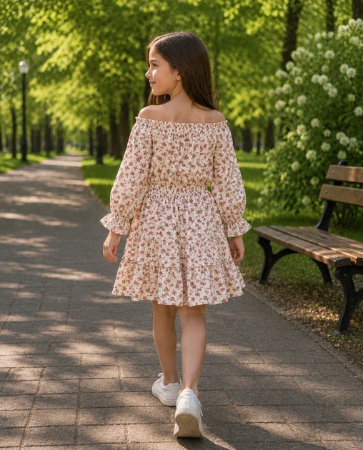 Платье 'Цветочный сад' с рюшами на рукавах Kiddo белый 134 см - изображение 3