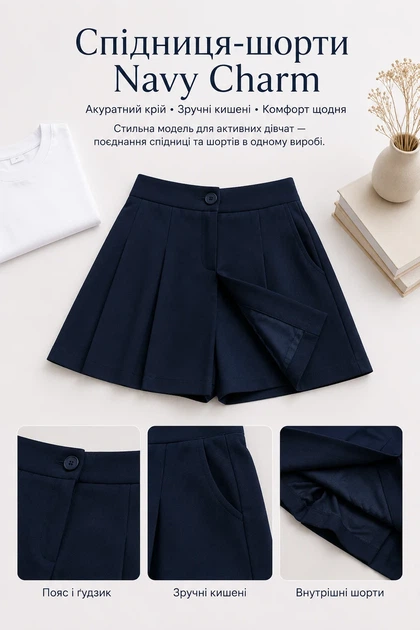 Юбка-шорты Navy Charm Kiddo темный синий 134 см - Фото 2 Юбка-шорты Navy Charm Kiddo темный синий 134 см - изображение 2