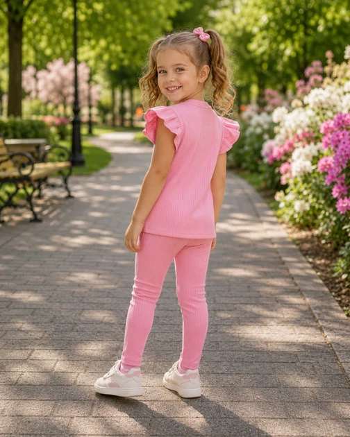 Костюм с рюшами для девочки Kiddo розовый 110 см - изображение 2