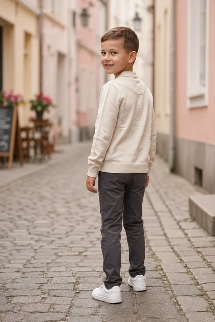 Кофта молочная поло с рельефным узором Kiddo молочный 146 см - изображение 2