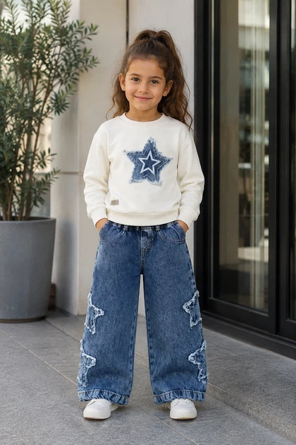 Комплект-двойка для девочки Denim Star Kiddo молочный 110 см - Фото 1 Комплект-двойка для девочки Denim Star Kiddo молочный 110 см - изображение 1