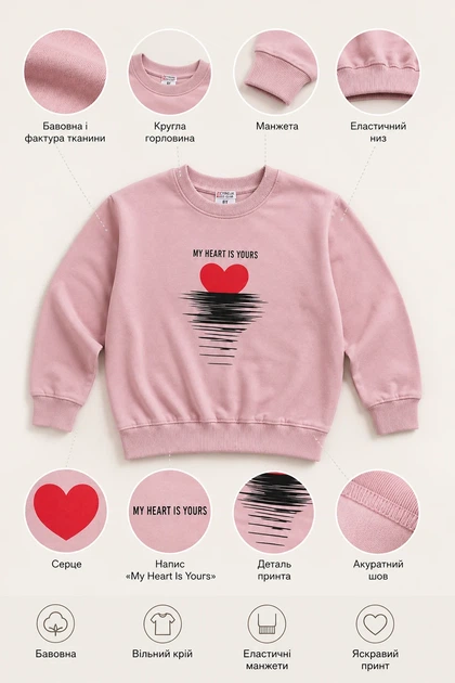Свитшот детский My Heart Kiddo розовый 152 см - изображение 3