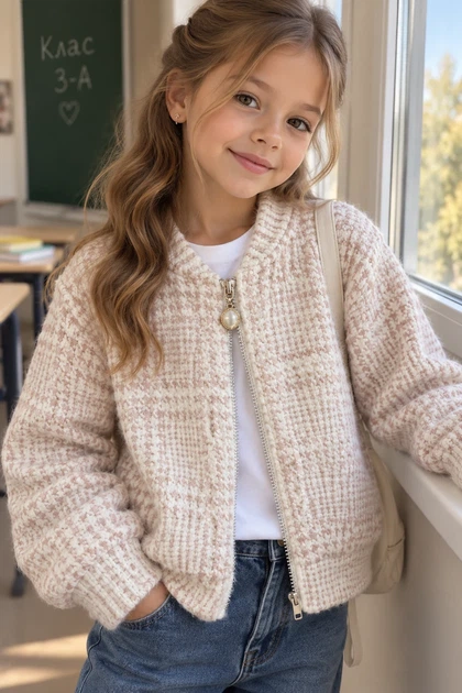 Бомбер для девочки Soft Rabbit Kiddo бежевый 128 см - Фото 1 Бомбер для девочки Soft Rabbit Kiddo бежевый 128 см - изображение 1