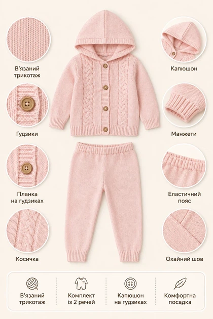 Костюм детский вязаный Little Kiddo розовый 80 см - изображение 3