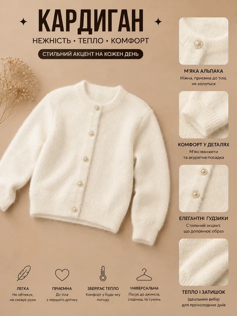 Кардиган Cozy Alpaca Kiddo Молочний розмір 140 (KIDDO-C7A9E22774634667B25BDF6EE81A5125) - изображение 3