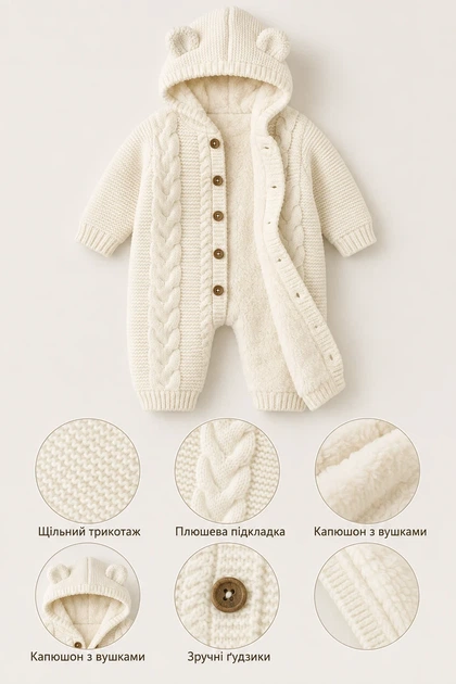 Комбинезон теплый вязаный Little Bear Kiddo молочный 74 см - изображение 3