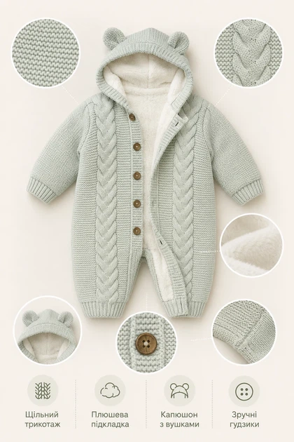Комбинезон теплый вязаный Little Bear Kiddo мятный 68 см - изображение 3