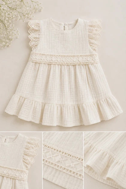 Платье муслиновое Emilia Kiddo молочный 80 см - изображение 3