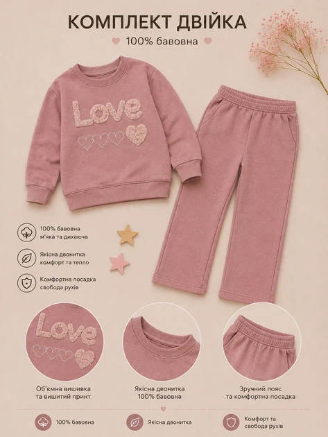 Костюм для девочки «Sweet Love» Kiddo розовый 92 см - Фото 3 Костюм для девочки «Sweet Love» Kiddo розовый 92 см - изображение 3