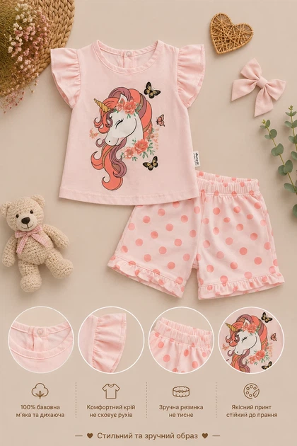 Комплект Unicorn Dream Kiddo пудровый 80 см - Фото 3 Комплект Unicorn Dream Kiddo пудровый 80 см - изображение 3