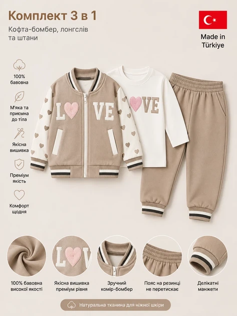 Комплект-тройка “LOVE” Kiddo бежевый 80 см - изображение 3
