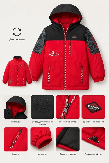 Двостороння демісезонна куртка Sport Mix Kiddo Червоний розмір 134 (KIDDO-0832D13642FD4E0783FE49A585E73B88) - Фото 3 Двостороння демісезонна куртка Sport Mix Kiddo Червоний розмір 134 (KIDDO-0832D13642FD4E0783FE49A585E73B88) - изображение 3