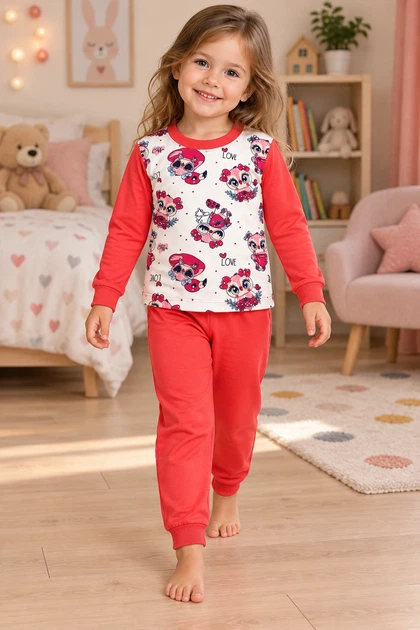 Пижама для девочки Cotton Love Kiddo красный 92 см - Фото 1 Пижама для девочки Cotton Love Kiddo красный 92 см - изображение 1