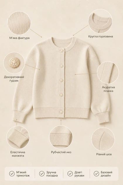 Кардиган молочний Soft Elegance Kiddo Молочний розмір 122 (KIDDO-F0FBB0B536B441549EFB23DDB46267DA) - Фото 3 Кардиган молочний Soft Elegance Kiddo Молочний розмір 122 (KIDDO-F0FBB0B536B441549EFB23DDB46267DA) - изображение 3