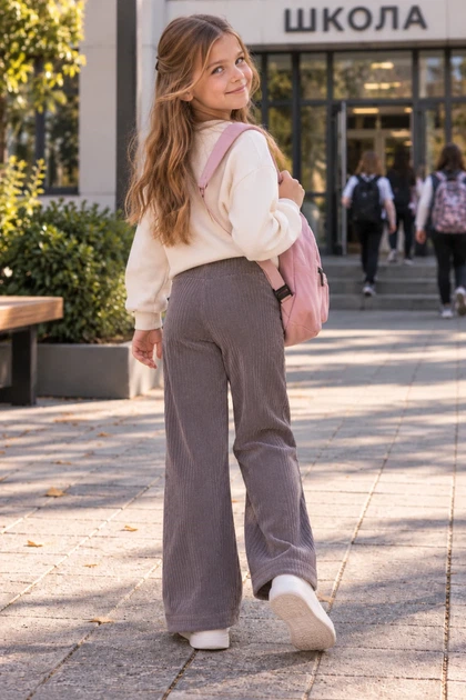 Штаны микровельветовые «Cozy Flare» Kiddo графит 134 см - изображение 2