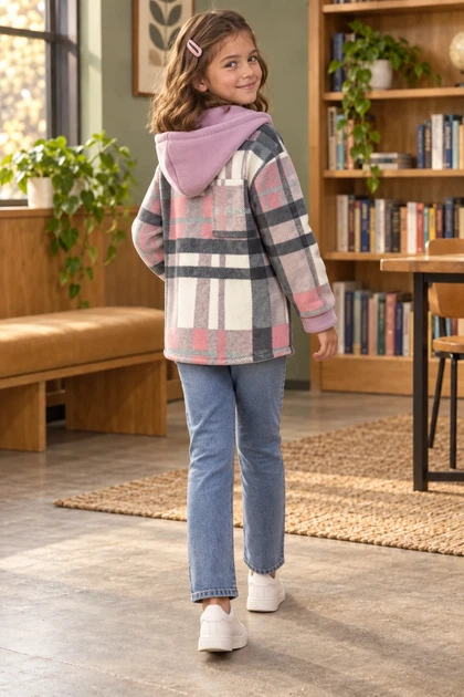 Кофта-рубашка флисовая Cozy Check с капюшоном Kiddo розовый 134 см - изображение 2