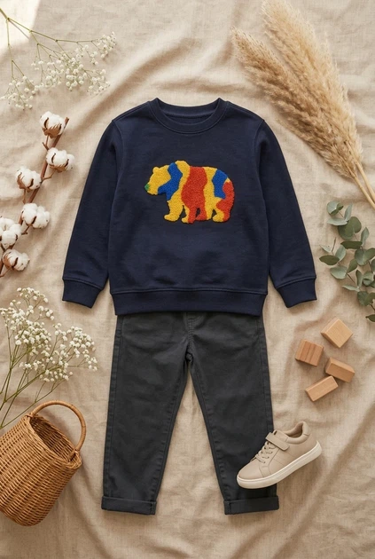 Кофта на флісі з яскравим фактурним ведмедиком Kiddo синій 98 см - зображення 2