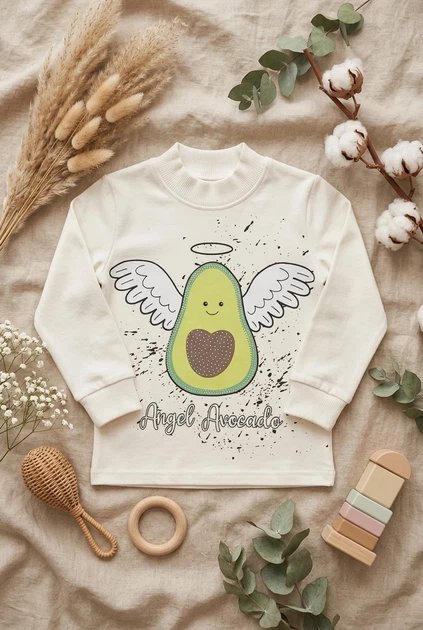Кофта молочная с принтом авокадо-ангела и надписью Angel Avocado Kiddo молочный 128 см - изображение 2