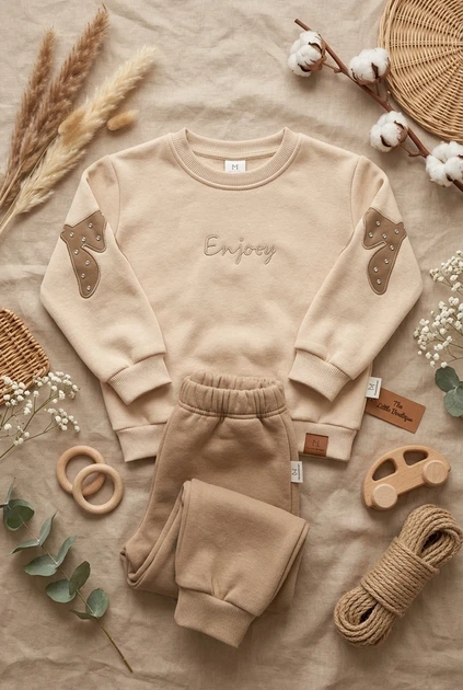 Костюм из трехнитки «Enjoy» Kiddo бежевый 110 см - изображение 2