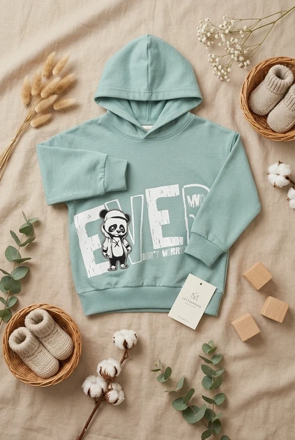 Худи с капюшоном и принтом панды "EVER DON'T WORRY" Kiddo мятный 128 см - Фото 3 Худи с капюшоном и принтом панды "EVER DON'T WORRY" Kiddo мятный 128 см - изображение 3