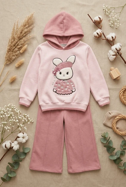 Костюм розовый с худи «Зайчик» Kiddo розовый 110 см - Фото 3 Костюм розовый с худи «Зайчик» Kiddo розовый 110 см - изображение 3