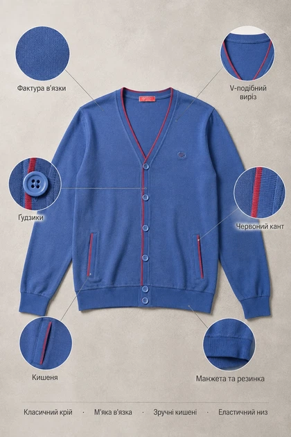 Кардиган для хлопчика Blue Classic Kiddo синій 176 см - Фото 3 Кардиган для хлопчика Blue Classic Kiddo синій 176 см - зображення 3