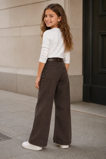 Джинси трендові Wide Leg «Heart» Kiddo Шоколад розмір 116 (KIDDO-E1F2EBF0C92E48909CE1D623610007DE) - зображення 2