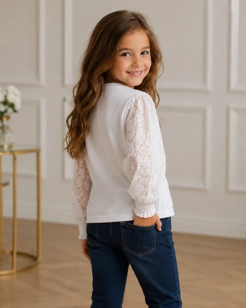 Блуза Elegant Lace Kiddo Молочний «Ажур» розмір 134 (KIDDO-61F4272F860E4CC4B963CAABD9CCB994) - зображення 2