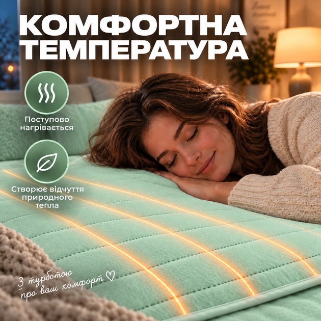 Электропростынь Termosoft теплая простынь с подогревом Kayfovo 120*160 полуторка байка Салатовый - изображение 2