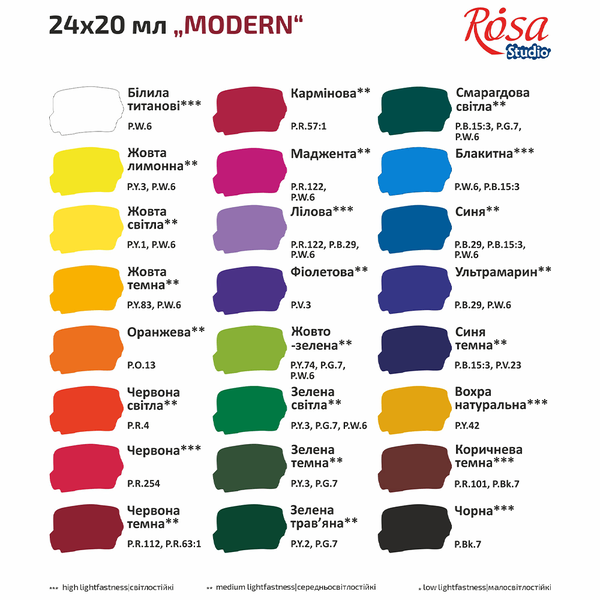 Набір гуашевих фарб ROSA Studio 24 кольорів 20 мл баночки (221549) (221549) - зображення 9
