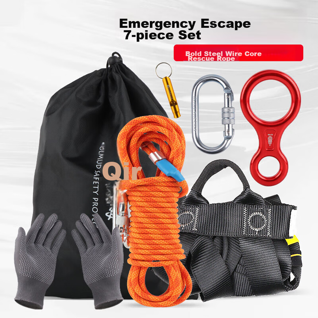 Страховочный трос Geermu Outdoor Escape для спуска по веревке со стальным проволочным сердечником, 8 мм, страховочная обвязка, комплект 10 метров. - изображение 5