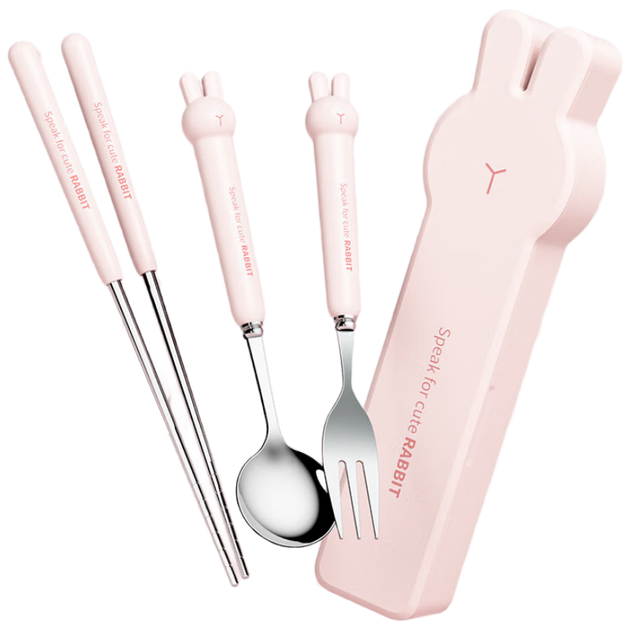 Детские столовые приборы Baoshi из стали 304 с футляром 3 шт Pink - изображение 4
