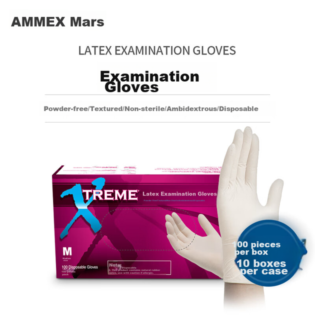 Одноразові латексні рукавички AMMEX, 100 штук, кремово-білі XLFRT, малий розмір S - изображение 5