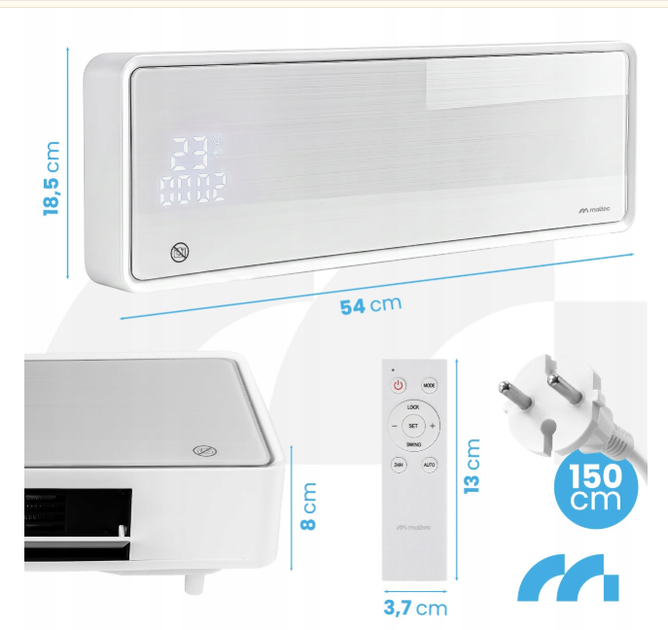 Воздушная завеса MalTec PT5800W-WH Wi-Fi 2000 Вт, керамический PTC обогреватель, пульт, таймер, дисплей, белая 115252 - изображение 3