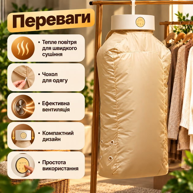 Підвісна електросушарка для одягу SH-005 400 Вт з таймером 1–7 годин чохлом гачком захистом від перегріву Portable Drying Machine для дому дачі поїздок - зображення 2