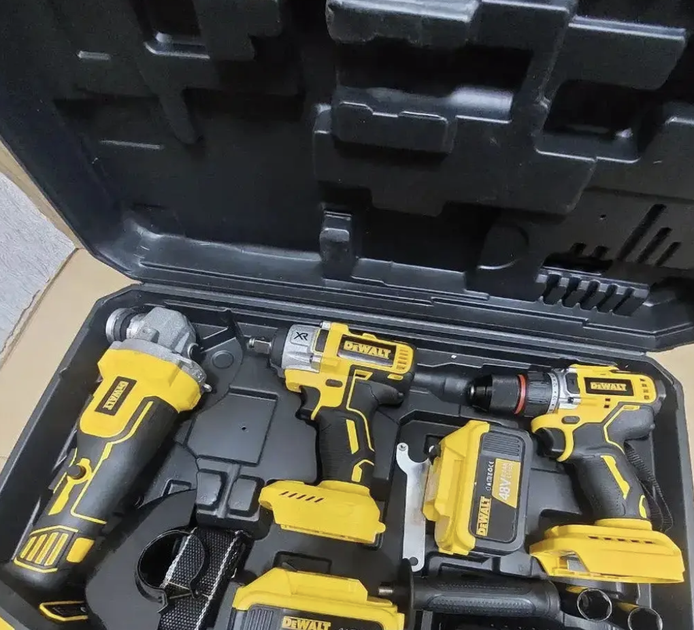 Набор аккумуляторного инструмента DeWalt 3в1 48 В 5 А·ч 2 АКБ Бесщеточная болгарка шуруповерт гайковерт LED Регулировка оборотов в кейсе - изображение 5