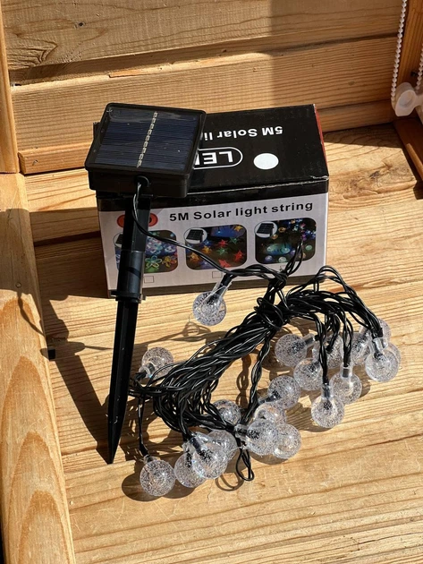Гірлянда садова на сонячній батареї 5 м, 20 LED кульок, тепле біле світло, вологозахист IP65, для саду та тераси - зображення 3