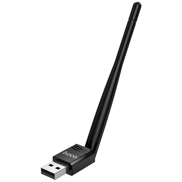 Wi-Fi адаптер HOCO HI37 WiFi4 USB із зовнішньою антеною чорний - Фото 1 Wi-Fi адаптер HOCO HI37 WiFi4 USB із зовнішньою антеною чорний - изображение 1