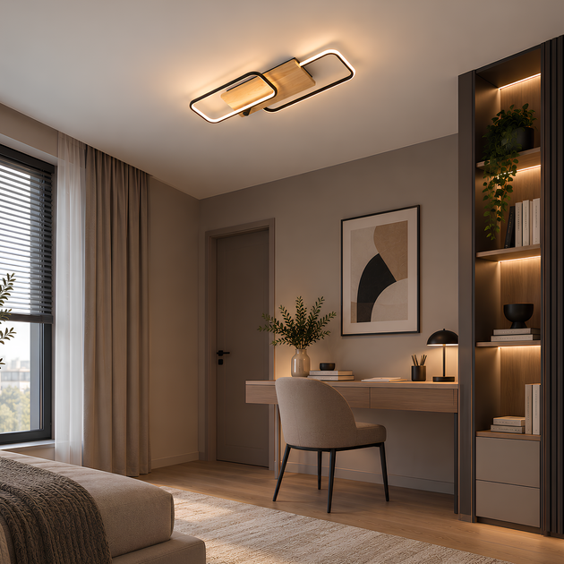 LED люстра стельова з пультом ДК 72W два прямокутних контури 3000-6500K каркас чорний метал/дерево Svet SY-33046/1+1 MB+YMW - зображення 3