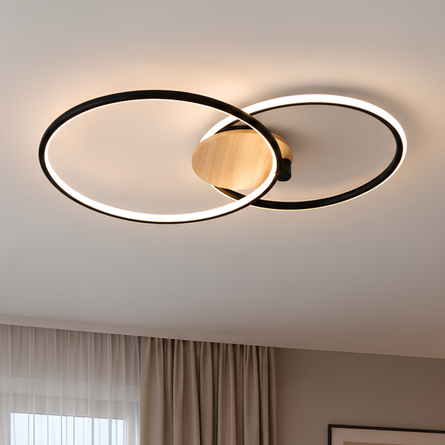 Стельова LED люстра 78W з пультом і двома перехресними кільцями 3000-6500K чорний метал/дерево Svet SY-33048/1+1 MB+YMW - зображення 7