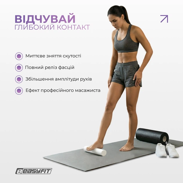 Ролик для массажа EasyFit 2-в-1 EPP-пена черный 33×14 см для массажа спины йоги и реабилитации (EF-2035-1) - Фото 6 Ролик для массажа EasyFit 2-в-1 EPP-пена черный 33×14 см для массажа спины йоги и реабилитации (EF-2035-1) - изображение 6